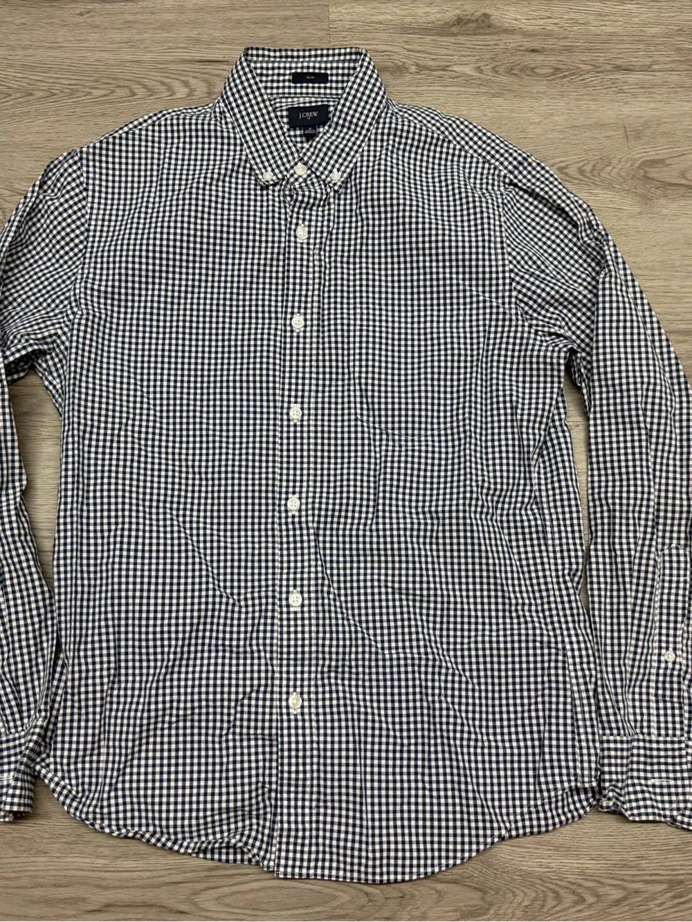 J. Crew navy blue and White Gingham Button-Down Shirt